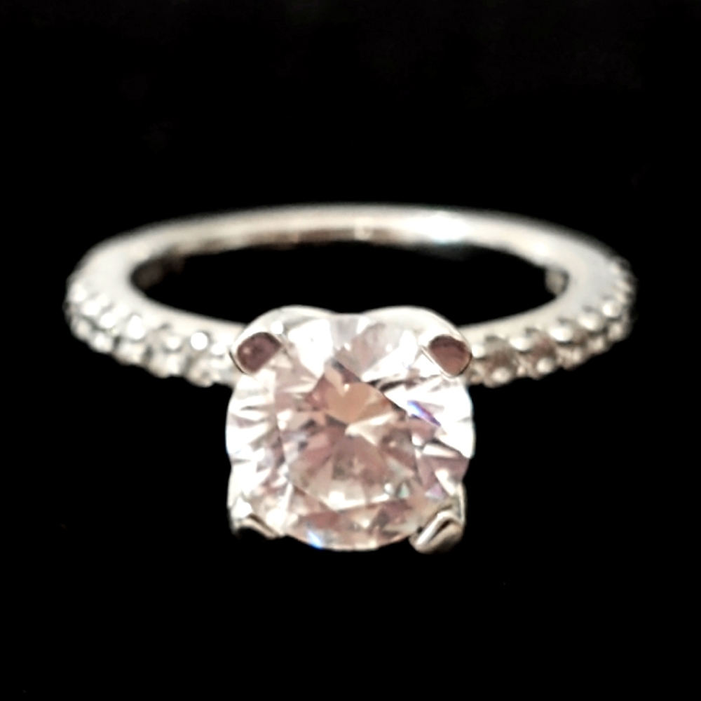 Pure Brilliance Round Cut Engagement Ring set in Sterling Silver-6